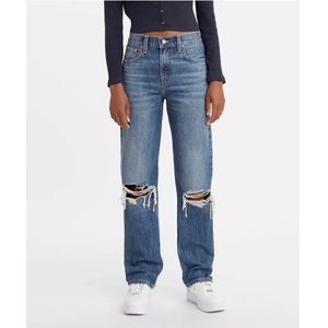 NWT Levi's Womens Mid-Rise Low Pro Straight Distressed Jeans Medium Wash Size 27